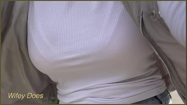 Wifey goes for a public dare bike ride braless with her amazing tits in a tight white shirt